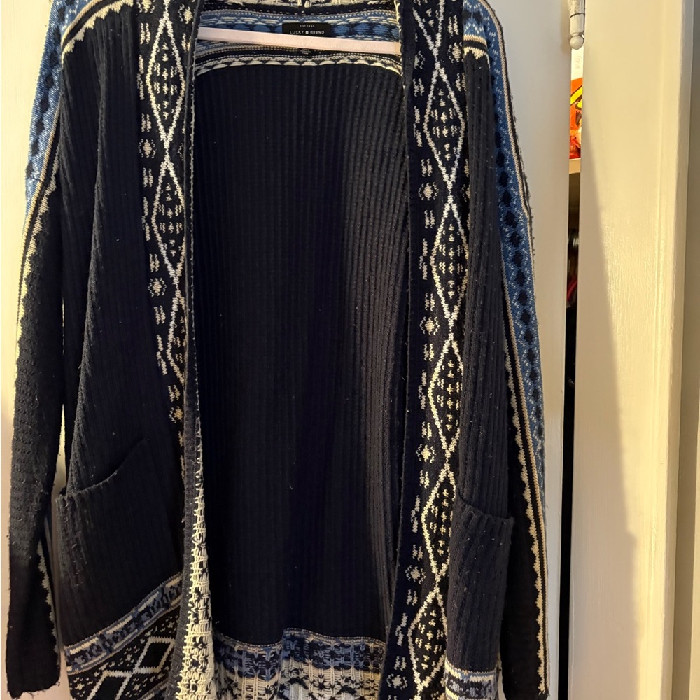 Lucky Brand Dark Blue and White Women's Cardigan
